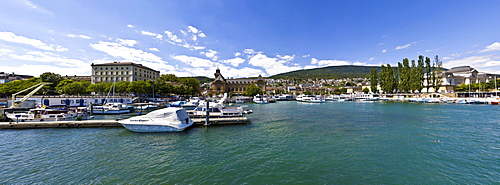 View of the Port, Neuchatel, Lake Neuchatel, Canton Neuchatel, Switzerland, Europe