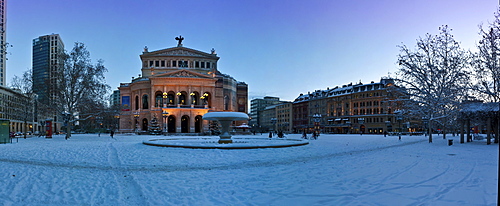 Alte Oper Frankfurt, opera house in the morning with snow, Frankfurt, Hesse, Germany, Europe