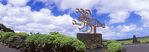 Sculpture at the cave entrance, Jameos del Agua, built by the artist Cesar Manrique, Lanzarote, Canary Islands, Spain, Europe