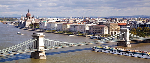 Chain Bridge and Hungarian parliament with the Danube river in Budapest, Hungary, Europe