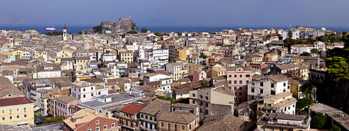 View from New Fortress over the historic town centre of Corfu, also known as Kerkira or Kerkyra, north east Corfu, Corfu Island, Ionian Islands, Greece, Southern Europe, Europe