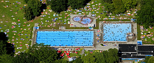 Aerial view, swimming pool Parkbad North Ickern, Henrichenburg, Castrop-Rauxel, Ruhrgebiet region, North Rhine-Westphalia, Germany, Europe