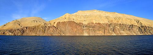 Mountain and sedimentary rocks at Cuming Inlet, Devon Island, Northwest Passage, Nunavut, Canada, Arctic