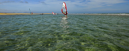 Windsurfer on the Playa de Sotavento de Jandia beach, Fuerteventura, Canary Islands, Spain, Europe