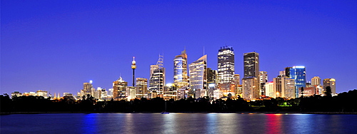 Panorama of Sydney's skyline before dawn, TV Tower, Central Business District, night, Sydney, New South Wales, Australia