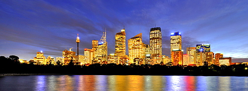 Panorama of Sydney's skyline, TV Tower, Central Business District, night, Sydney, New South Wales, Australia