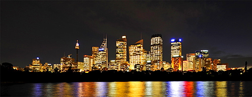 Panorama of Sydney's skyline, TV Tower, Central Business District, night, Sydney, New South Wales, Australia