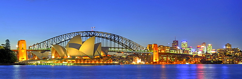 Panorama of the Sydney Opera House, Sydney Harbor Bridge, Kirribilli, night, Sydney, New South Wales, Australia