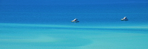 Panorama of the sea off Whitehaven Beach, Whitsunday Island, Whitsunday Islands National Park, Queensland, Australia