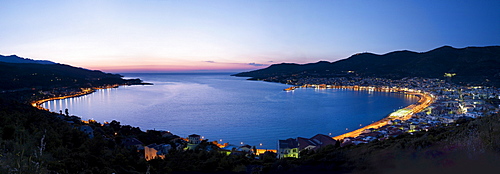 Panoramic view of the bay of Samos Town on the Greek island of Samos, Eastern Aegean Sea, Greece, Europe