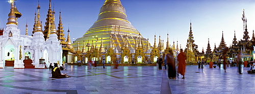 Golden stupa, Shwedagon pagoda, temple, night, Rangoon, Yangon, Burma, Myanmar, Asia