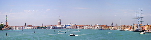 Panorama of Venice from Canale di San Marco with the spires of Church of San Giorgio Maggiore and Campanile of San Marco, Venice, Italy, Europe