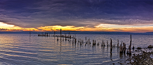 Expired pier on the shores of Lake Ueberlingen, Bodenseekreis district, Baden-Wuerttemberg, Germany, Europe