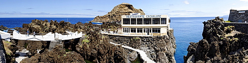 Panoramic view of the Cachalote restaurant in Porto Moniz, Madeira, Portugal, Europe