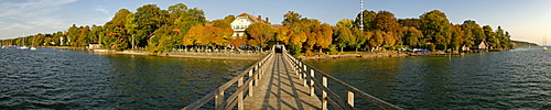 Panorama, steamship footbridge in Ammerland, Lake Starnberg, Upper Bavaria, Bavaria, Germany, Europe