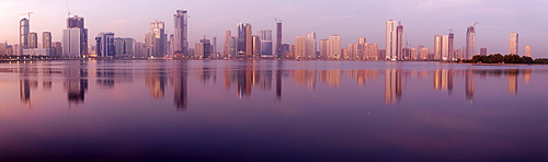 Skyline and Corniche of Sharjah City, emirate of Sharjah, United Arab Emirates, Arabia, Middle East