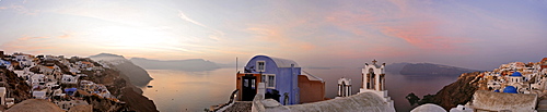 The village of Oia at sunrise, Oia, Santorini, Greece