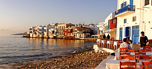 View from a restaurant to Little Venice, Myconos, Greece