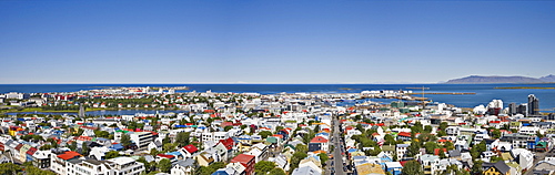 View of the city from the tower of Hallgrimskirkja (Hallgrimur's Church), Reykjavik, Iceland, Atlantic Ocean