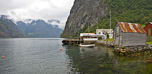 Boathouses in Undredal on Aurlandsfjord, Norway, Scandinavia, Europe