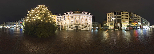 Market square in Bonn with Christmas tree and Old Town Hall as Advent calendar at night