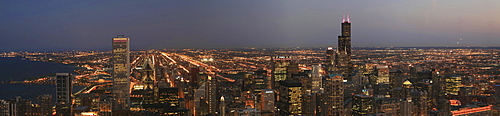 Panorama of the Skyline of downtown Chicago as seen from John Hancock, Illinois, USA