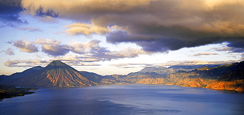 Atitlan sea with volcanos Atitlan, Toliman and the small Cerro de Oro