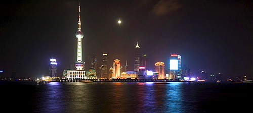 Pudong New Area at full moon, Shanghai, China, Asia