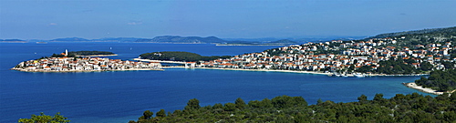 Panoramic view of the Primosten peninsula, central Dalmatia, Dalmatia, Adriatic coast, Croatia, Europe, PublicGround