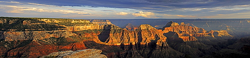 Panorama, Grand Canyon North Rim in the evening light, Bright Angel Point, Arizona, USA