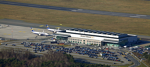 Aerial view, Weeze Airport, Niederrhein, North Rhine-Westphalia, Germany, Europe