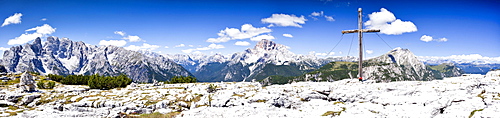 View from Mt. Monte Piano in the Hochpustertal valley, Dolomites, in the back Mt. Croda Rossa, South Tyrol, Italy, Europe