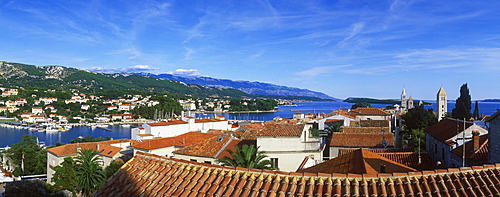 View over the rooftops of Rab city, Rab island, Kvarner Gulf, Croatia, Europe