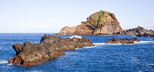 Lavas rock in the Atlantic Ocean in Porto Moniz, Madeira, Portugal, Europe