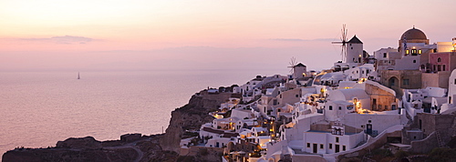 Dusk views of Oia in Santorini, Cyclades, Greek Islands, Greece, Europe