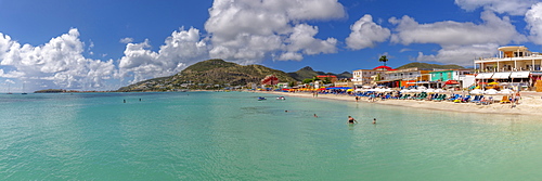 View of beach and turquoise sea at Philipsburg, St. Maarten, Leeward Islands, West Indies, Caribbean, Central America