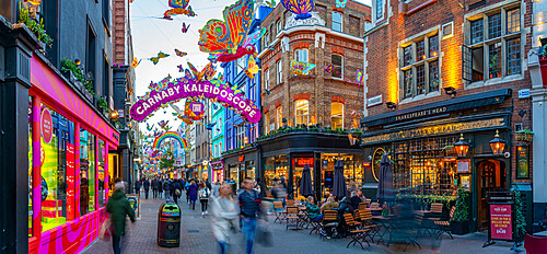 View of bustling Carnaby Street at Christmas, London, England, United Kingdom, Europe