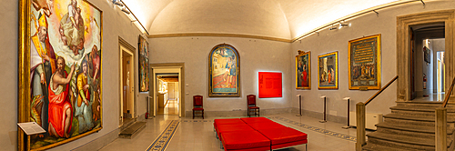 View of decor in the interior of Palazzo della Fraternita dei Laici, Arezzo, Province of Arezzo, Tuscany, Italy, Europe