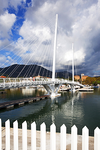 Storm clouds over City Bridge at the waterfront in La Spezia, Liguria, Italy, Mediterranean, Europe