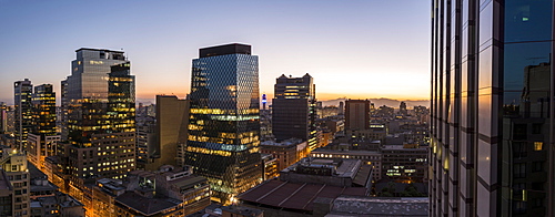 Aerial view of Central Santiago City at Night, Santiago, Chile, South America