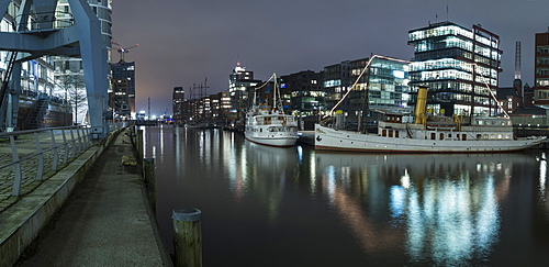 Twilight at Magellan-Terrace in Hafencity, Hamburg, Germany, Europe