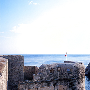 City wall with watch tower, Dubrovnik, Dalmatia, Croatia