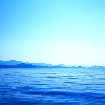 Silhouette of coast, peninsula Peljesac crack of dawn, Dalmatia, Croatia