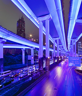 Luban Road Motorway Interchange at night, Luwan, Shanghai, China