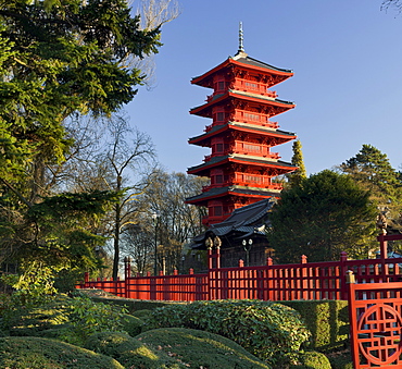 Tour Japonaise, Japanese tower in the sunlight, Brussels, Belgium, Europe