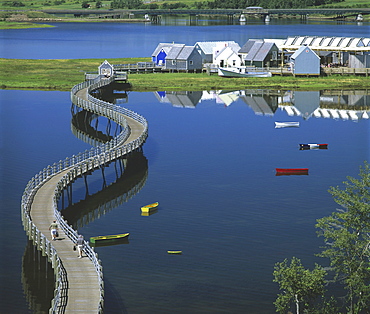 Boardwalk over Bouctouche River, Pays de la Sagouine Village, Bouctouche, New Brunswick