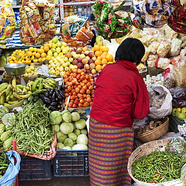 A woman shopping for fresh produce, Thimphu, Bhutan