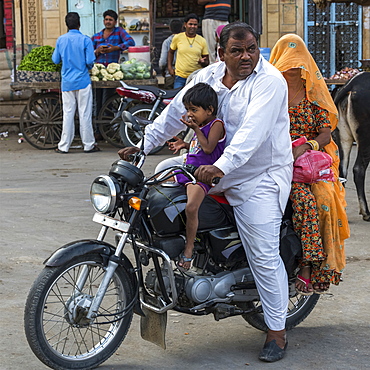 Family riding a motorcycle, Jaisalmer, Rajasthan, India