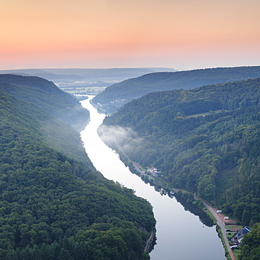 Saar Loop (Grosse Saarschleife) seen from Cloef viewing point, Orscholz, near Mettlach, Saarland, Germany, Europe