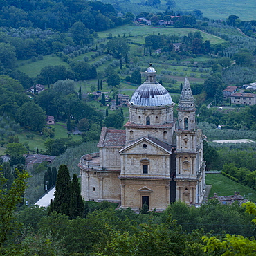 The Renaissance church of San Biagio nestled in the countryside close to Montepulciano in the province of Siena, Tuscany, Italy, Europe